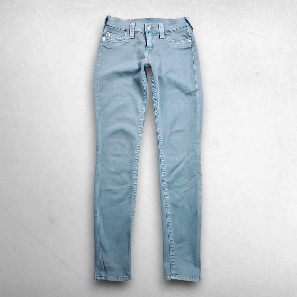 True Religion Halle Super Skinny Jeans Women 25 Teal Blue Stretch Denim Y2K City